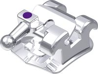 dinamique® m self-ligating metal bracket with hook, -11° torque, +7° angulation for tooth 43, Roth 22