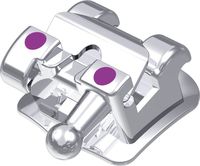 dinamique® m self-ligating metal bracket with hook, -17° torque, 0° angulation for tooth 34, Roth 22